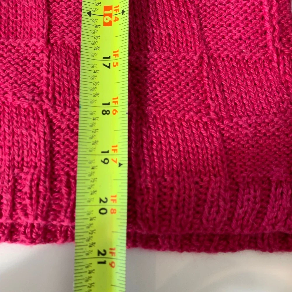 Fuchsia Pink Basketweave Knit Short Sleeve Sweater S/M Checkered Cottagecore